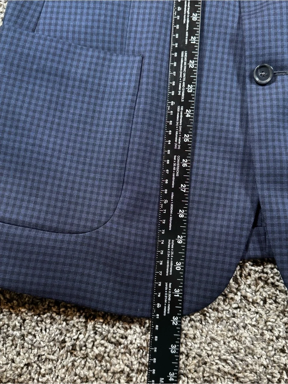 Jos A Bank Reserve Tailored Fit 44R Wool Silk Navy Plaid Coat Blazer Jacket
